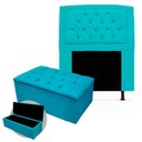 Ver imagem 1 de Kit Cabeceira Geovana + Calçadeira Baú Mirage Solteiro 90cm Suede - Ecotec Decor:Azul Turquesa