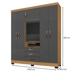 Guarda Roupa Casal Imperial Carvalho Americano Grafite - Incorplac - 3