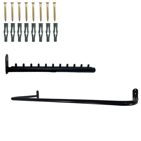 Arara de Parede 80cm Cabideiro para Roupas + Suporte Rt 40cm Organização Closet Loja Preto