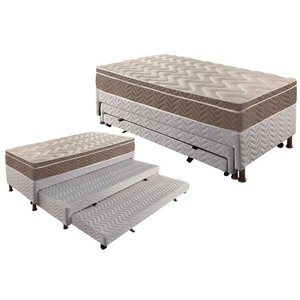 Cama Box c/Auxiliar Solteiro: Colchão Espuma Paropas D33 Confort Ultra Firme + Tricama Base CRC Rú