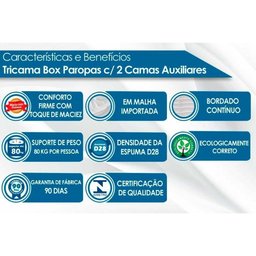 Cama Box c/Auxiliar Solteiro: Colchão Espuma Paropas D33 Confort Ultra Firme + Tricama Base CRC Rú - 3