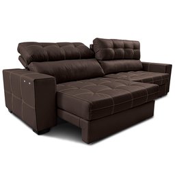 Sofá de Couro Elétrico Retrátil 2,55m Molas Ensacadas Cama Inbox Gran Majesty Marrom - 6