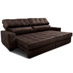 Sofá de Couro Elétrico Retrátil 2,55m Molas Ensacadas Cama Inbox Gran Majesty Marrom - 8