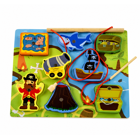 Brinquedo Jogo de Pesca Magnética e Encaixe Piratas Infantil