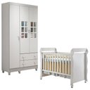 Ver imagem 1 de Berço Americano Mirelle e Guarda Roupa Mariah 3 Portas Branco Brilho – Carolina