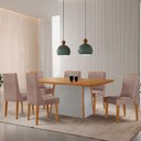 Ver imagem 1 de Mesa de Jantar Diane 180cm Tampo MDF Lam 6 Cadeiras Lisboa Moderna Linho Capuccino Naturale Off