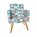 Ver imagem 3 de Kit Namoradeira + 2 Poltronas Decorativa Nina + Puff Redondo Suede Triângulo Azul Pés Madeira Ms Dec
