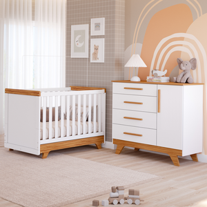 Quarto Bebê Completo Berço Mini Cama e Cômoda Retrô 100% Mdf Faura