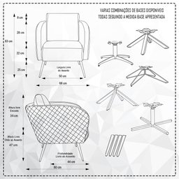 Poltrona Dana Base Giratória Eiffel Champagne Veludo Marrom Acobreado - CasaePoltrona - 2