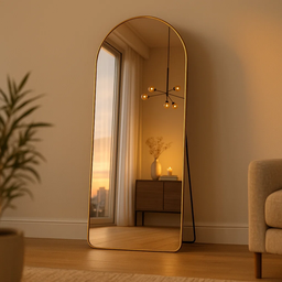 Espelho Base Reta com Moldura Alumínio Dourado Corpo Inteiro 170x70 Cm C/ Suporte de Chão e Parede - 2