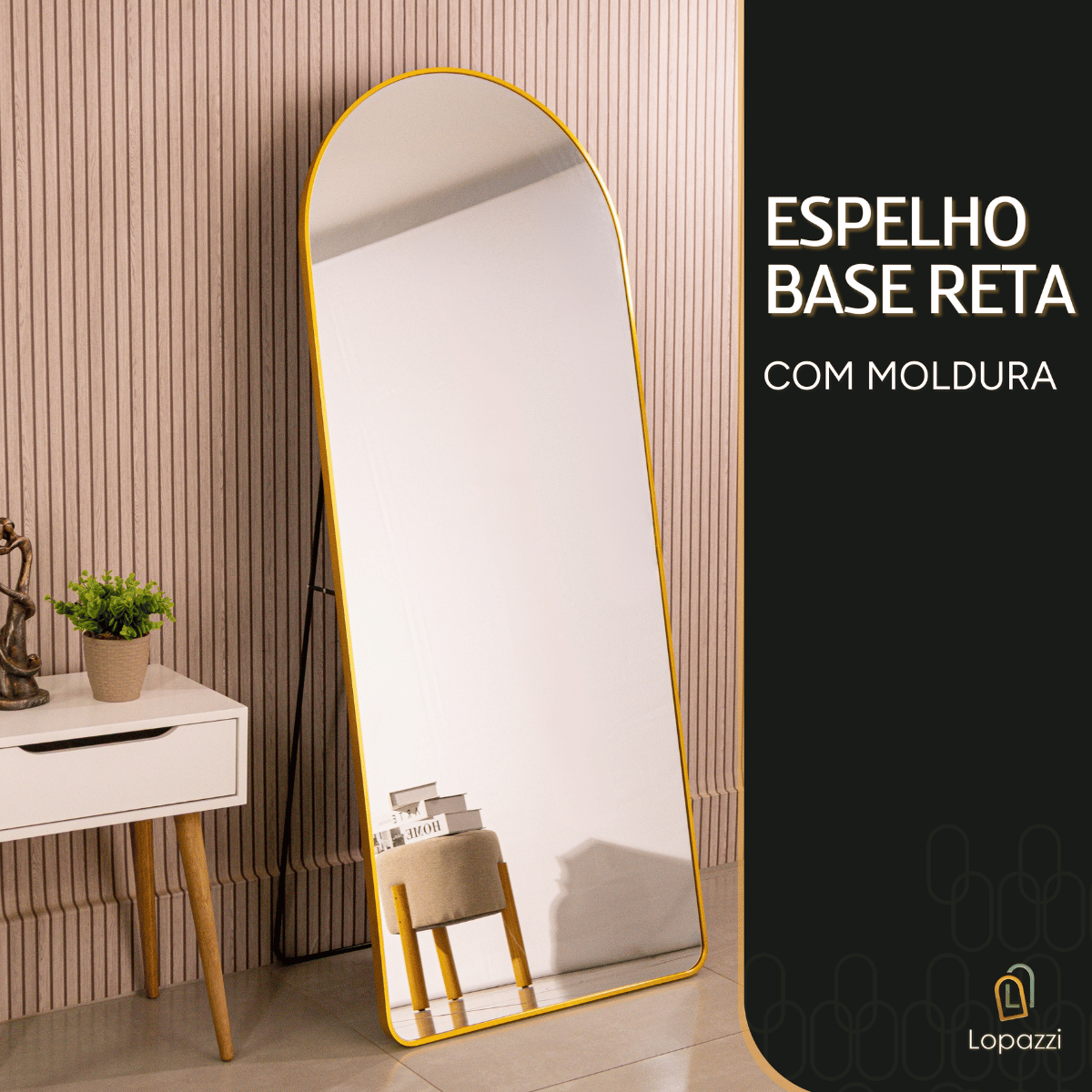 Espelho Base Reta com Moldura Alumínio Dourado Corpo Inteiro 170x70 Cm C/ Suporte de Chão e Parede - 11