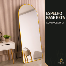 Espelho Base Reta com Moldura Alumínio Dourado Corpo Inteiro 170x70 Cm C/ Suporte de Chão e Parede - 11