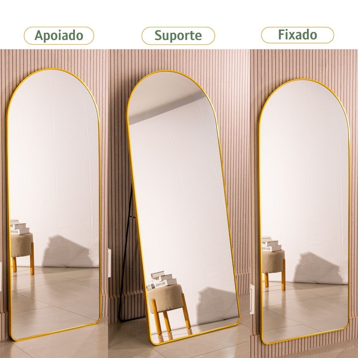 Espelho Grande Base Reta com Moldura Metal Corpo Inteiro 170 X 70 Cm Industrial - 3