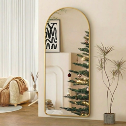 Espelho Base Reta com Moldura Alumínio Dourado Corpo Inteiro 170x70 Cm C/ Suporte de Chão e Parede - 3