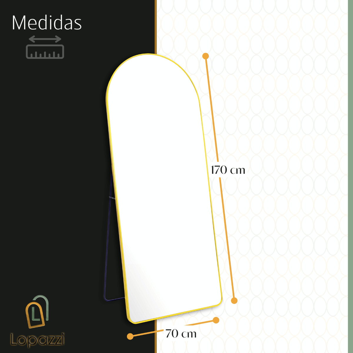 Espelho Base Reta com Moldura Alumínio Dourado Corpo Inteiro 170x70 Cm C/ Suporte de Chão e Parede - 4