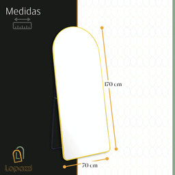 Espelho Base Reta com Moldura Alumínio Dourado Corpo Inteiro 170x70 Cm C/ Suporte de Chão e Parede - 4