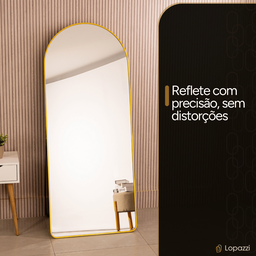 Espelho Base Reta com Moldura Alumínio Dourado Corpo Inteiro 170x70 Cm C/ Suporte de Chão e Parede - 10