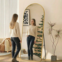 Ver imagem 7 de Espelho Base Reta com Moldura Alumínio Dourado Corpo Inteiro 170x70 Cm C/ Suporte de Chão e Parede