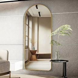 Espelho Base Reta com Moldura Alumínio Dourado Corpo Inteiro 170x70 Cm C/ Suporte de Chão e Parede - 4