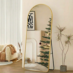 Espelho Base Reta com Moldura Alumínio Dourado Corpo Inteiro 170x70 Cm C/ Suporte de Chão e Parede - 15