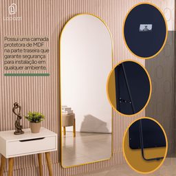 Espelho Base Reta com Moldura Alumínio Dourado Corpo Inteiro 170x70 Cm C/ Suporte de Chão e Parede - 9