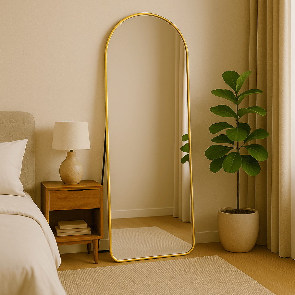 Espelho Base Reta com Moldura Alumínio Dourado Corpo Inteiro 170x70 Cm C/ Suporte de Chão e Parede - 7