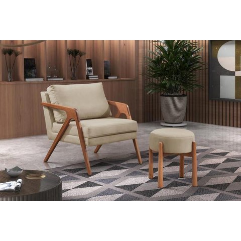 Conjunto 2 Poltrona Mona Luxo Madeira Maciça Veludo:veludo Bege