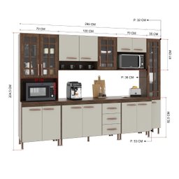 Cozinha Modulada Completa Fidelitá Lisboa 6 Peças 295cm 15 Portas 3 Gavetas com Tampo - 4