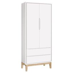 Cômoda Gaveteiro e Guarda Roupa Infantil 2 Portas New Classic Branco com Pés Madeira Natural – Relle - 2