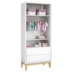 Cômoda Gaveteiro e Guarda Roupa Infantil 2 Portas New Classic Branco com Pés Madeira Natural – Relle - 3