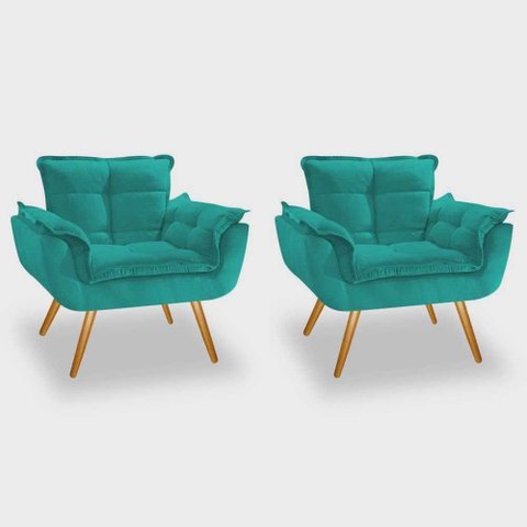 Conjunto 2 Poltronas Decorativas Para Sala Opala Pés Palito Suede Azul Tifany UlissesDecor