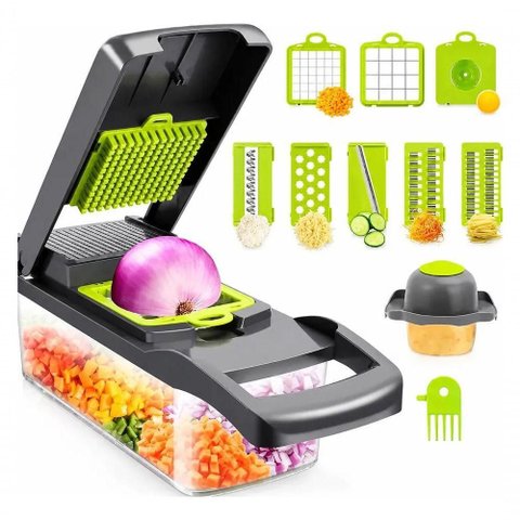 Cortador de Legumes Multifuncional 16 em 1 com Recipiente Fatiador Ralador Picador Cozinha Utimix