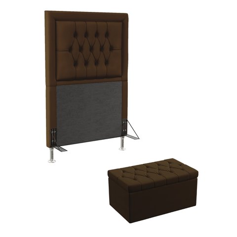 Kit Cabeceira Estofada Decorativa Antares e Calçadeira Sagitarius 90 Cama de Solteiro Couro Artifici