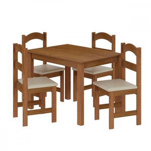 Mesa com 4 Cadeiras Pés Madeira Praiana Arauna