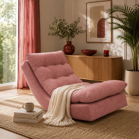 Poltrona Balance Exclusiva Bouclé Premium de Luxo com Leve Balanço para Sala Quarto e Área de Leitur