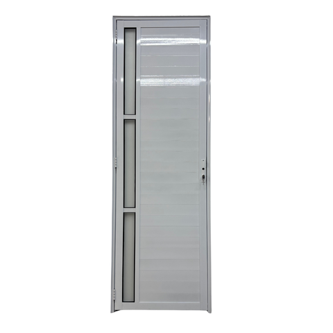 Porta de Aluminio Lambril Branco com Maçaneta e Vidro Linha 25 - 210x80 Esquerda