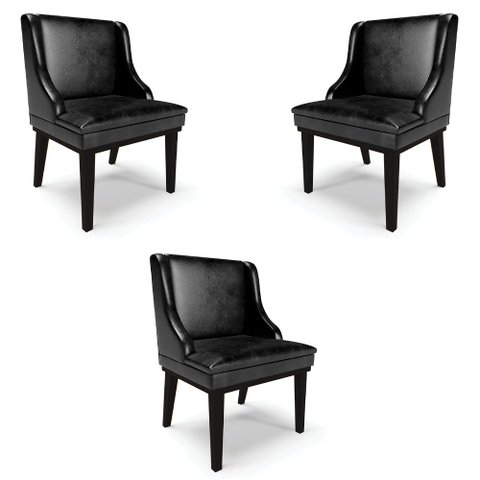 Kit 3 Cadeiras Decorativas Sala de Jantar Base Fixa de Madeira Firenze PU Preto Brilho G19 - Gran Be