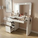 Ver imagem 5 de Penteadeira Camarim Luxo Espelho e 3 Gavetas Organizadoras Design Moderno Maquiagem PE2025 Branco