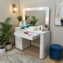 Ver imagem 7 de Penteadeira Camarim Luxo Espelho e 3 Gavetas Organizadoras Design Moderno Maquiagem PE2025 Branco
