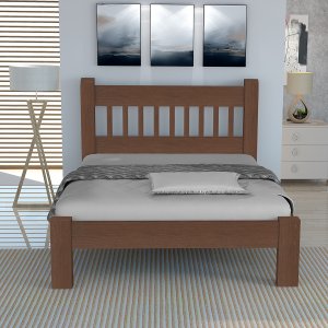 Cama de Casal Luxo de Madeira Maciça Cedro Tauari Cor Tabaco