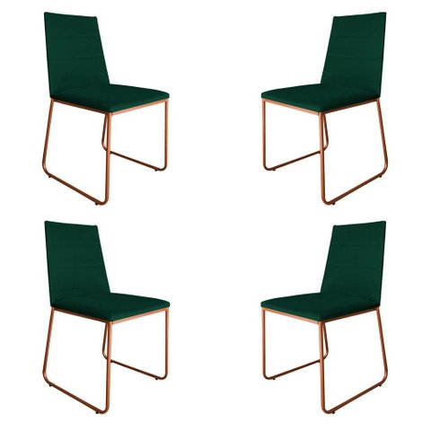 Kit 4 Cadeiras de Jantar Lille Base Aramado Bronze Veludo Verde - Montanaris Decor
