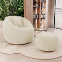 Ver imagem 1 de Poltrona Decorativa Concha Giratória com Puff Estilo Abóbora Shell Bouclê Bege - Desk Design