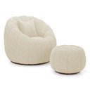 Ver imagem 2 de Poltrona Decorativa Concha Giratória com Puff Estilo Abóbora Shell Bouclê Bege - Desk Design