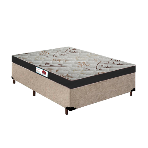 Cama Box Casal Suede Bege + Colchão Casal Prime Semi Ortopédico 58x138x188