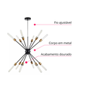 Ver imagem 5 de Lustre Pendente Sputnik Preto e Dourado para 12 Lâmpadas Moderno Luxo Inl71