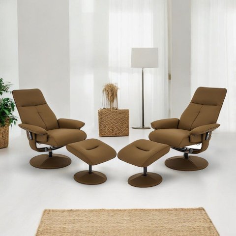 Kit 2 Poltronas de Massagem Arizona Giratória com Apoio de Pés e Reclinável Pu Caramelo G56 - Gran B
