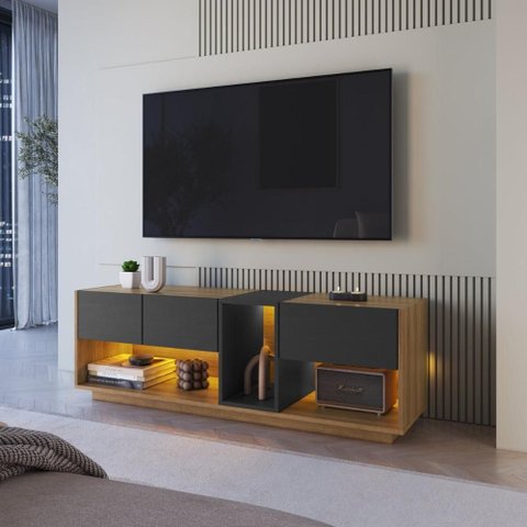 Rack para TV até 55 Polegadas com LED e 3 Gavetas Multimóveis Crpro-RCK031 Mel/Grafite