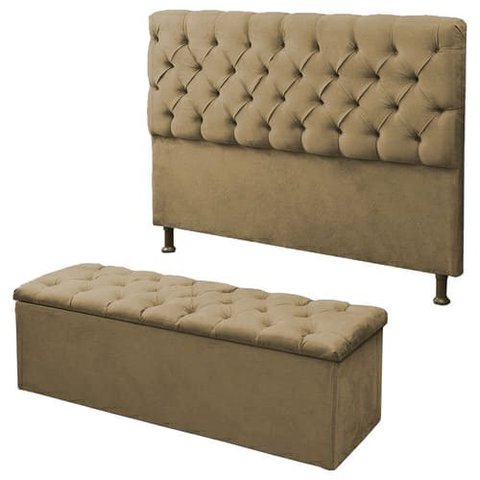Kit Cabeceira Alice+ Calçadeira Itália Queen 160 CM Suede Cappucino - D A Decor