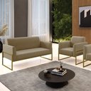 Ver imagem 2 de Sofá Namoradeira com Poltrona Base Industrial Alta Dourado Marisa Suede Marrom Rato D03 - D’Rossi Dr