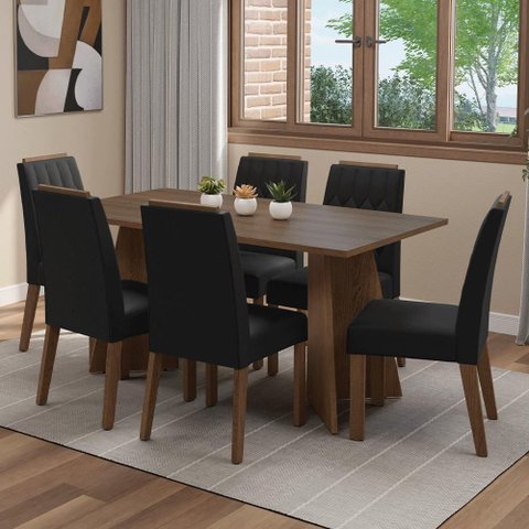 Conjunto Sala de Jantar Tampo de Madeira 6 Cadeiras Rustic/oxford Leon Madesa